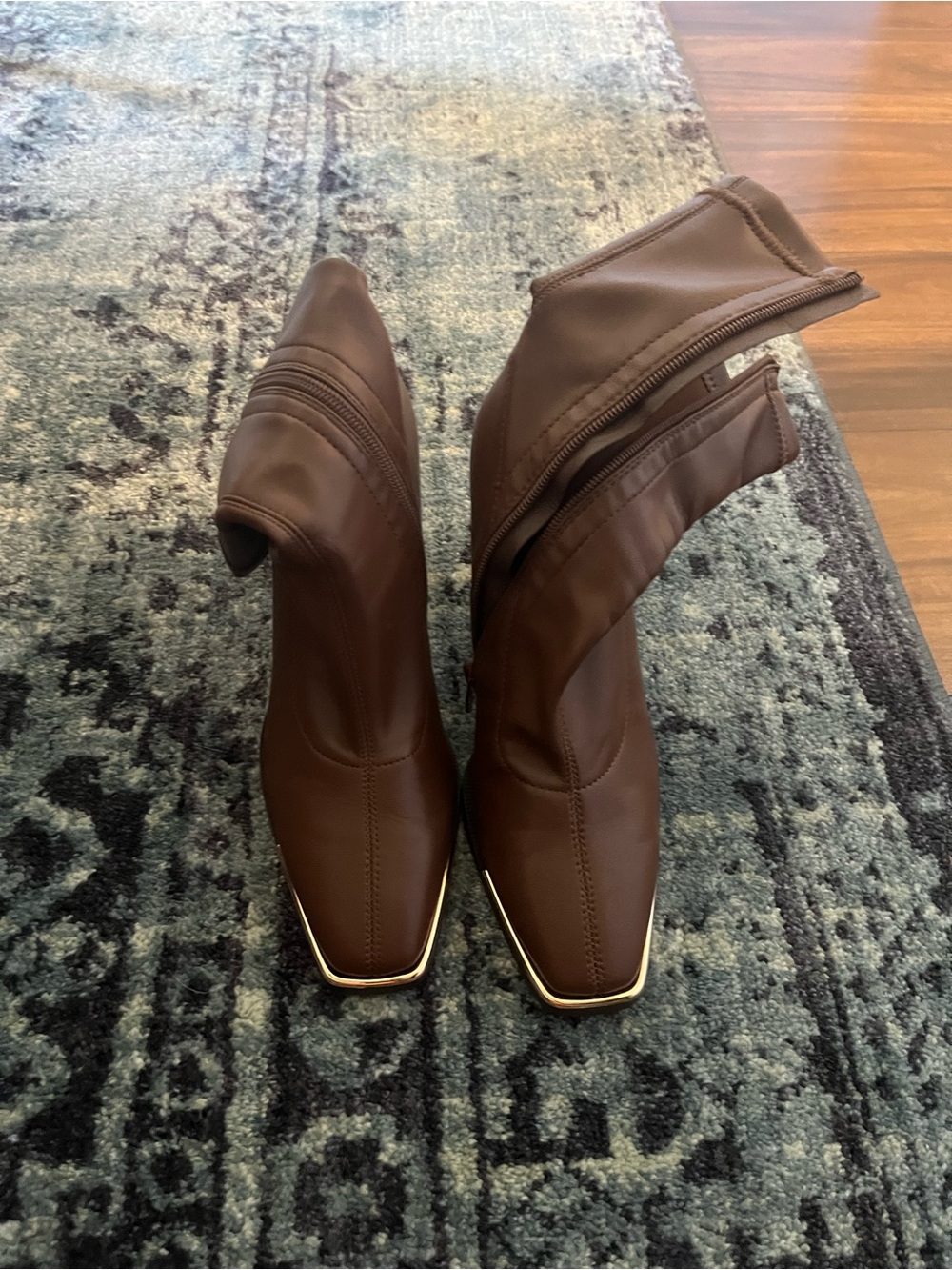 Women's Brown Mid-Calf Square Toe Boots